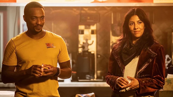 Anthony Mackie and Stephanie Beatriz as John Doe and Quiet in Twisted Metal