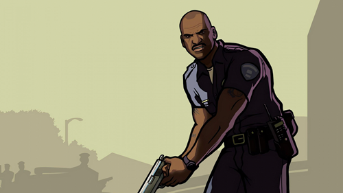 Frank Tenpenny as he appears in GTA San Andreas, pistol in hand.