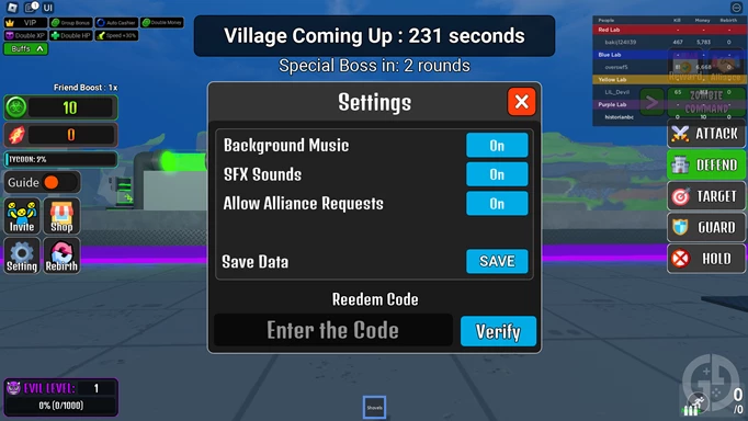 an image of the Zombie Wars Tycoon code screen