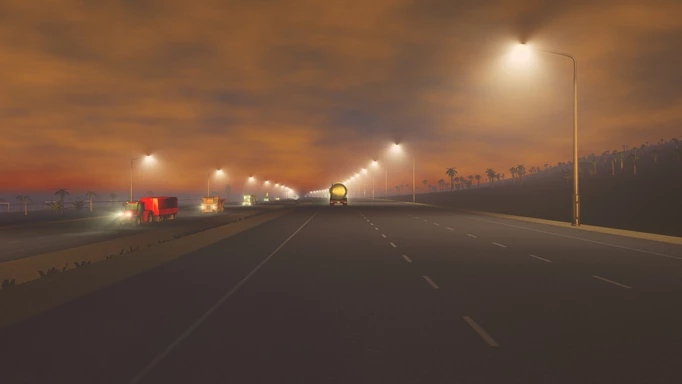 Cities Skylines First Person Mod Shot of a highway at dusk