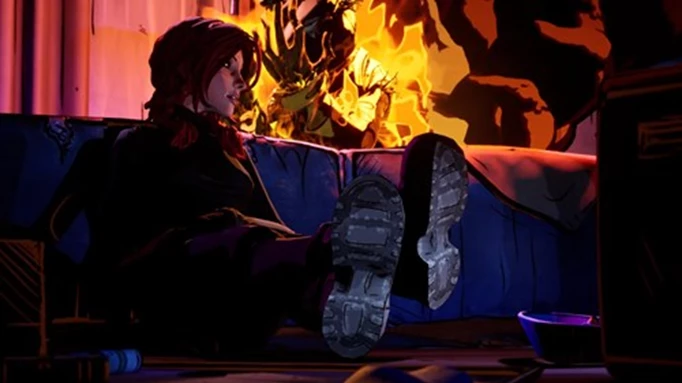 Dorothy nonchalantly looks back toward a flaming Scarecrow in The Wolf Among Us 2