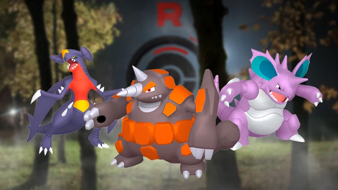 Garchomp, Rhyperior, and Nidoking in Giovanni's team