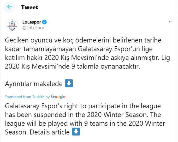 Riot Games Official Statement Banning Turkish Organisation Galatasaray Esports