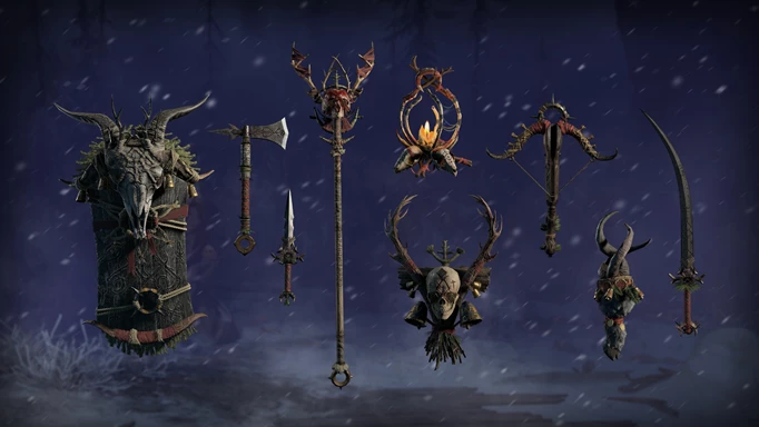 Weapon cosmetics that can be earned in Diablo 4 Midwinter Blight
