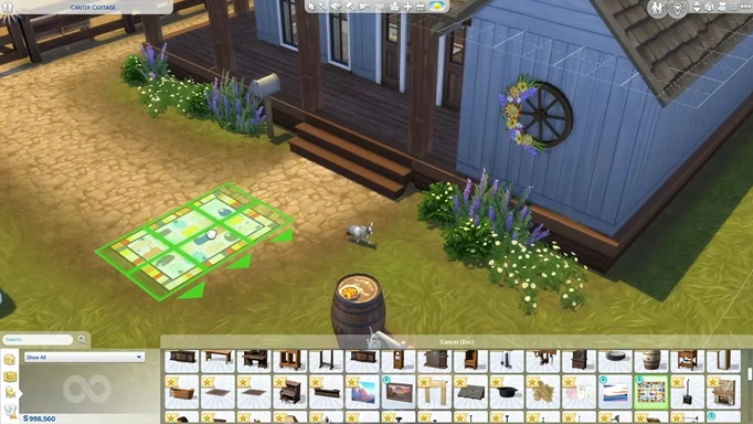 Screenshot from The Sims 4 Horse Ranch livestream showing build mode items