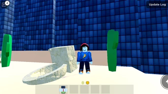 Character standing next to a toilet in Roblox Toilet Tower Defense