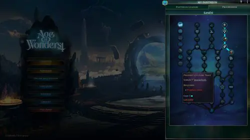 a screenshot ofAge of Wonders 4 showing the Pantheon tree