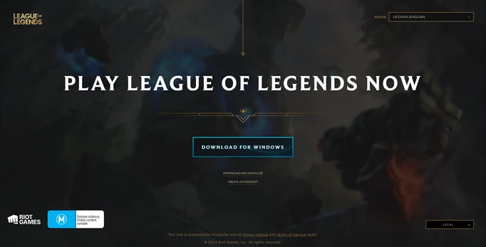 League of Legends Mac Download page