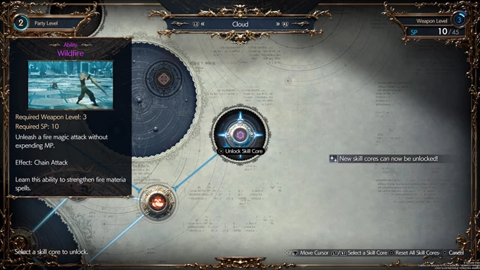 a menu in final fantasy 7 rebirth showing various skills players can unlock