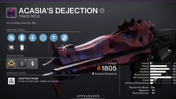 Destiny 2 Acasia's Dejection: The weapon's perks