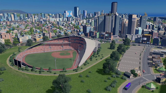 Gambar promosi saka stadion mbangun ing kutha: Skylines, salah sawijining game sing paling apik kaya sims