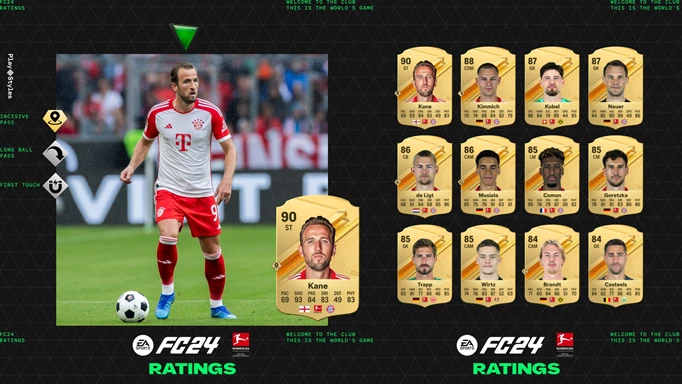 Image of Harry Kane and the highest rated Bundesliga players in EA FC 24
