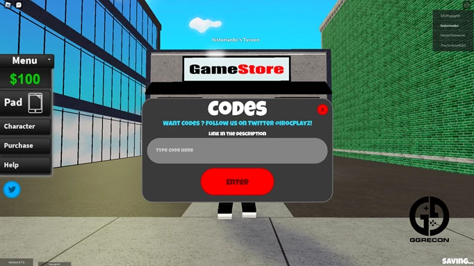an image showing how to redeem Game Store Tycoon codes