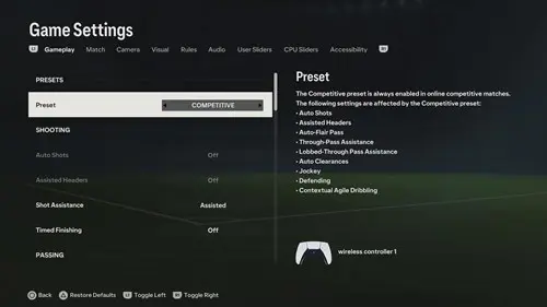 EA FC 24 settings menu