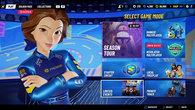 Screenshot showing the Game Mode select screen in Disney Speedstorm