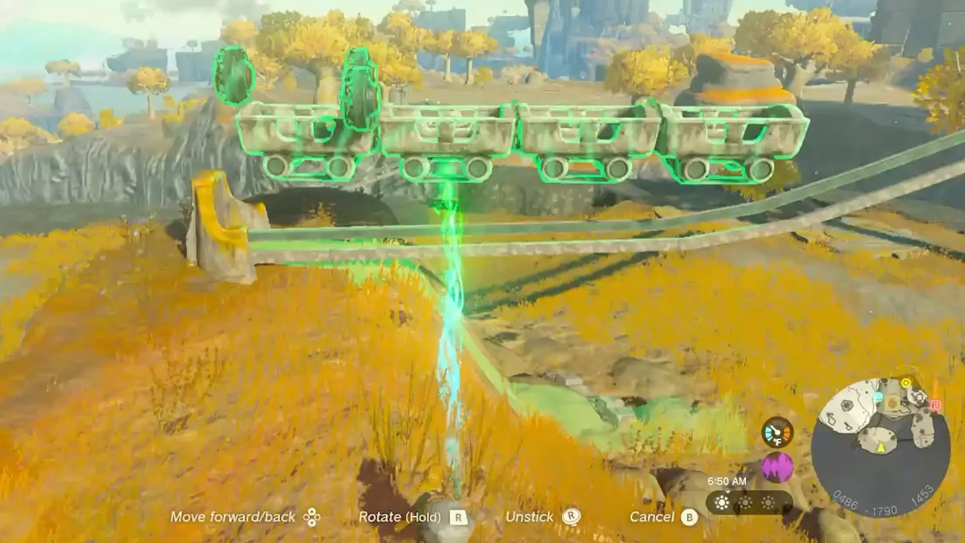 Crossing the Zelda Tears of the Kingdom broken rail by building a train from four mine carts and three fans