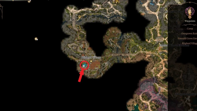 Image of the map location for Lump's War Horn in Baldur's Gate 3