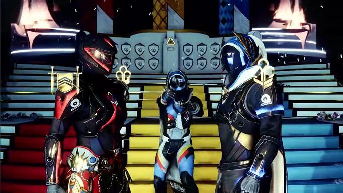 Destiny 2 Guardian Games 2023: Three Guardians in Games armour standing at the podium