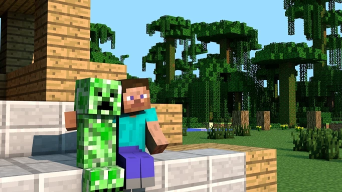 an image of a Creeper and Steve in Minecraft