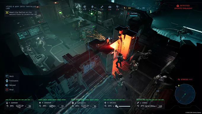 an image of Aliens Dark Descent gameplay, showing marines fighting in close-quarters