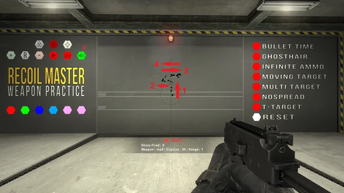 Image of the MP9 spray pattern in CS:GO