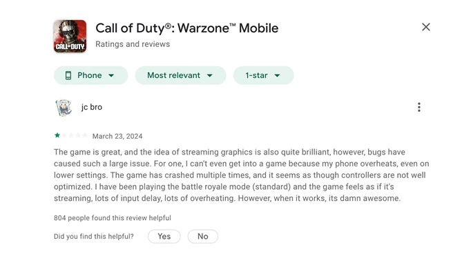 Warzone Mobile negative reviews