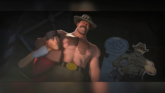 an image of Saxton Hale and the Scout in a Team Fortress 2 trailer