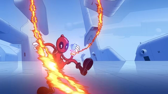 Deadpool being tied up by Ghost Rider's whip in Marvel Snap