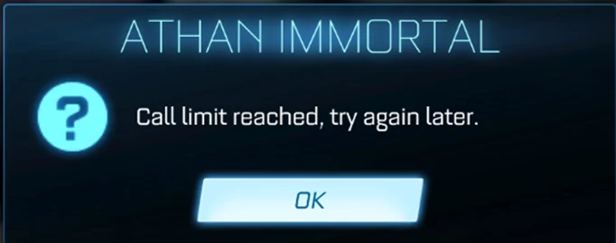 Call limit reached Rocket League error fix