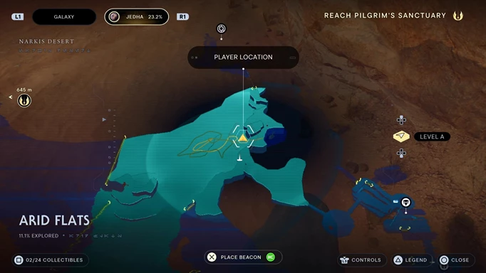 Map showing the Snake Fish location, one of the Jedi: Survivor fish locations