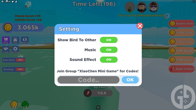 Image showing you how to redeem codes in Flappy Bird Race