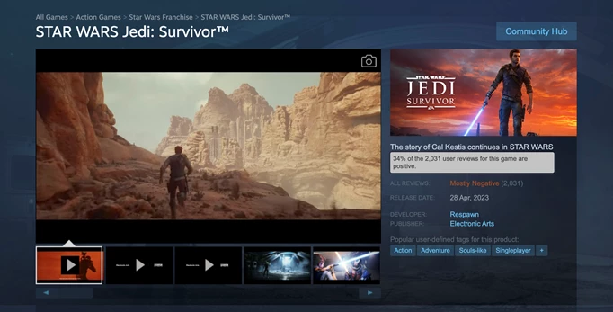 Star Wars Jedi: Survivor Steam reviews