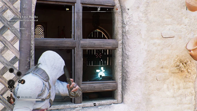 an image showing the window you can destroy to access the building with the 'A Gift For You' Enigma in AC Mirage
