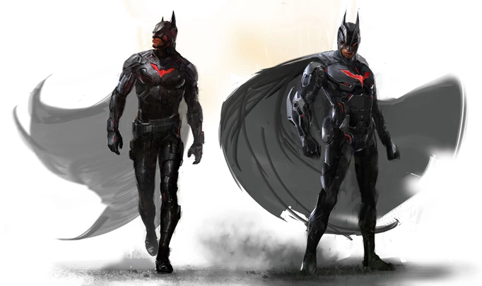 Damian Wayne is featured wearing a Batman Beyond-esque suit