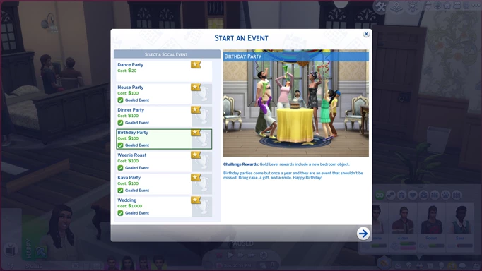 Planning a birthday party in The Sims 4