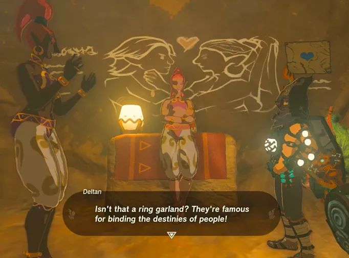 a screenshot of Deltan's unique dialogue option when she sees the Ring Garland in Zelda: Tears of the Kingdom