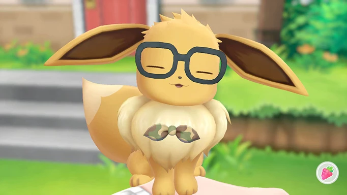 Eevee dressed up in Pokémon Let's Go: Eevee & Pikachu