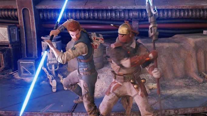 Cal using Double-Bladed lightsaber in Jedi Survivor