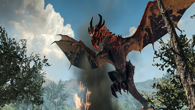 A dragon as it appears in The Elder Scrolls Online.