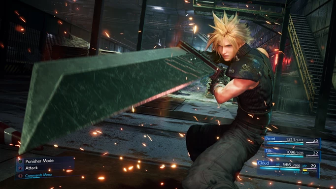 Cloud Strife with the buster sword in Final Fantasy 7 Remake.