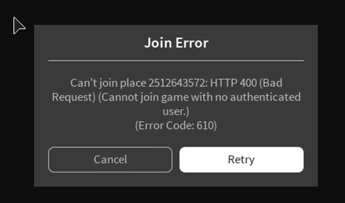 ROBLOXCRITICAL: Unable to join games: Error 400 - Engine Bugs