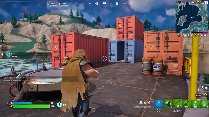 Cargo ship and launch pad in Fortnite