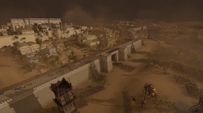 an image of a sandstorm rolling in a during a siege battle in Total War Pharoah