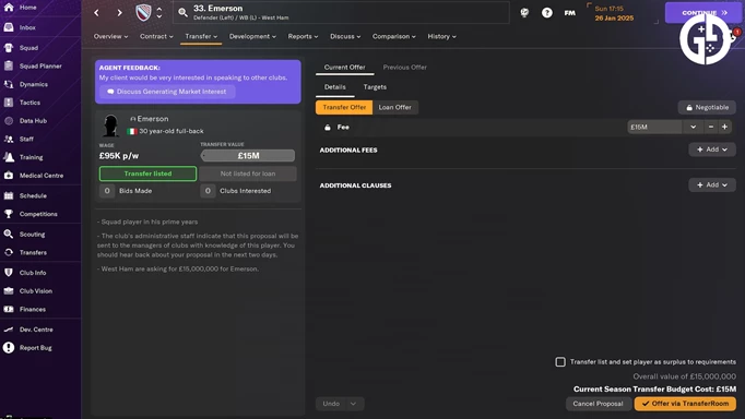 Transfer listing a player in FM24