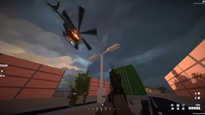 Looking up at a helicopter flyign overhead in BattleBit Remastered
