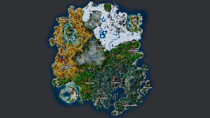 A map of all the Ghost Buried Chests in Fortnite