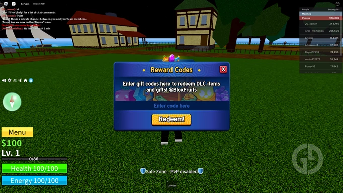 an image showing how to redeem Blox Fruits codes
