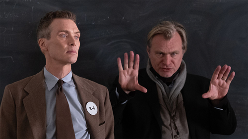 Cillian Murphy and Christoper Nolan on the set of Oppenheimer.