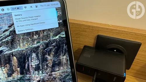 Baseus PowerMega GaN Fast Charger charging a Macbook Air