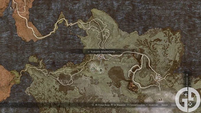 Dragon's Dogma 2 warg location on a map, which you'll need to defeat to get Pointed Fangs